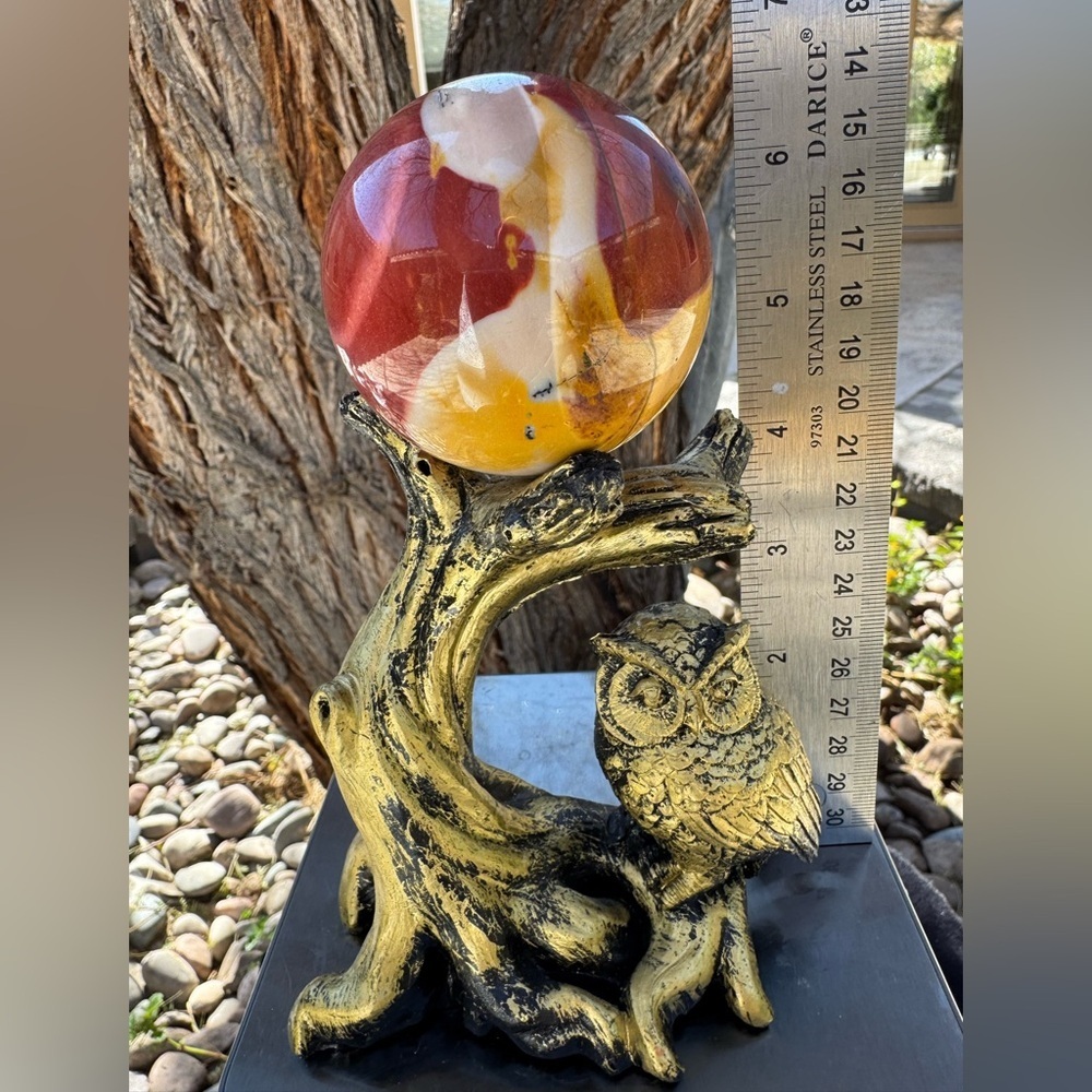 Mookaite sphere and gold colored owl and tree stand. - Picture 4 of 6